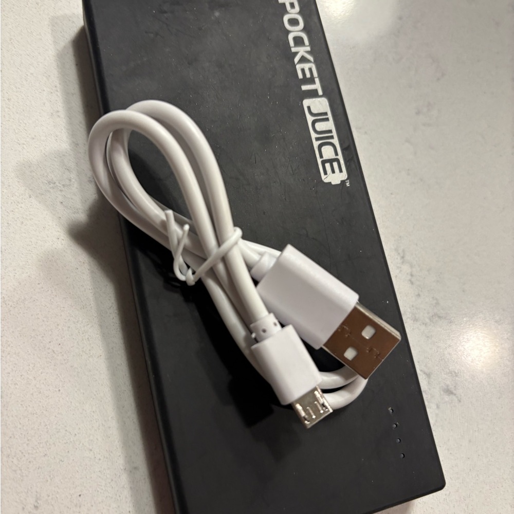 Pocket Juice Black Portable Charger with White Cable